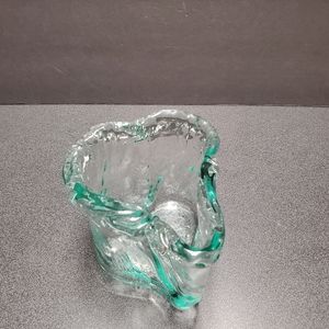 Heart Bowl Recycle Vidrios San Miguel Wavy Aqua green Glass.